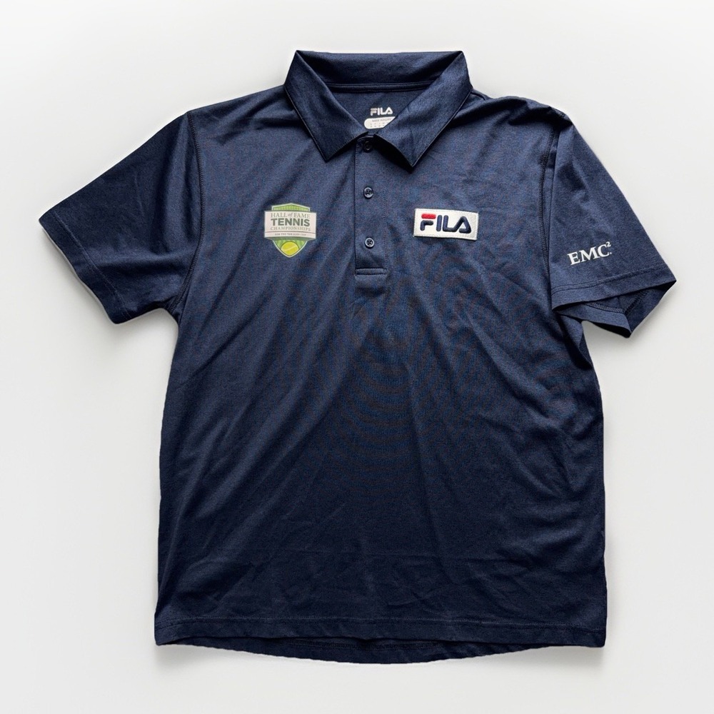 FILA Tennis Polo Shirt Mens Small Blue Performance Hall of Fame EMC Athletic